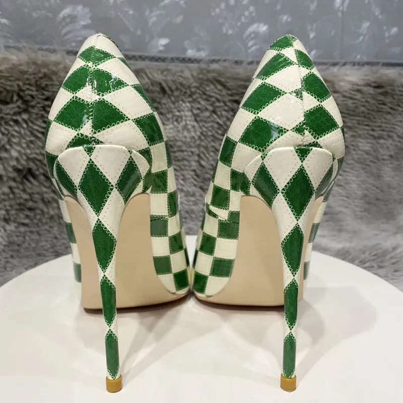 Color matching Checkered High Heel Shoes