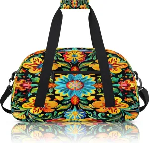 Colorful Mexican Floral Small Gym Bag 18 inch Carry On Duffel Bag for Weekender Travel Sports Workout Yoga Gymnastics Dance Ballet