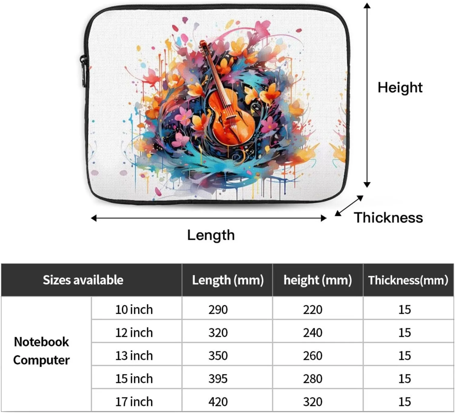 Colorful Note Guitar Pattern Shockproof Portable Laptop 17 inch Sleeve Bag for Men and Women - Ideal for Business Travel, School, and Daily Use
