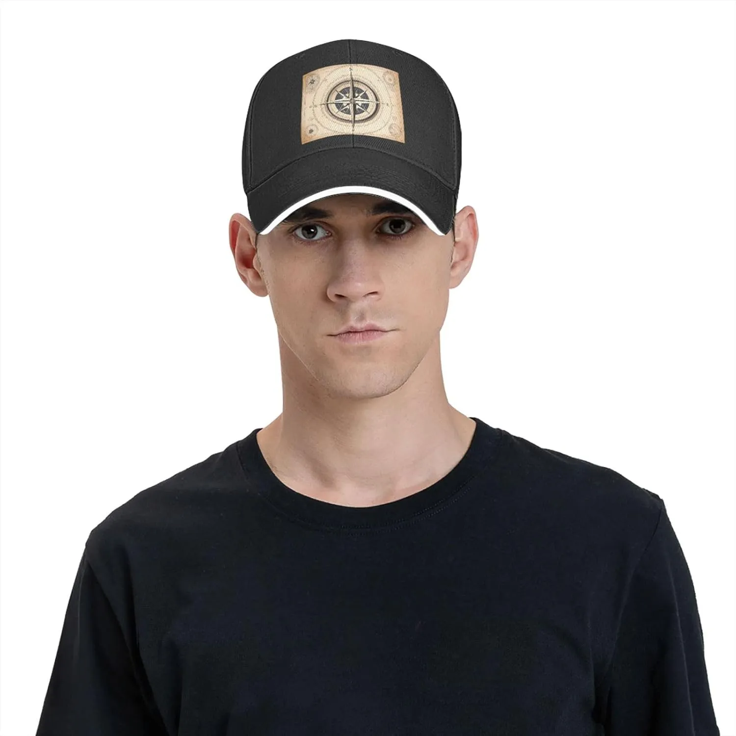 Compass Navigation Pattern Unisex Baseball Cap Black : Breathable, Light