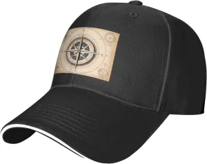 Compass Navigation Pattern Unisex Baseball Cap Black : Breathable, Light