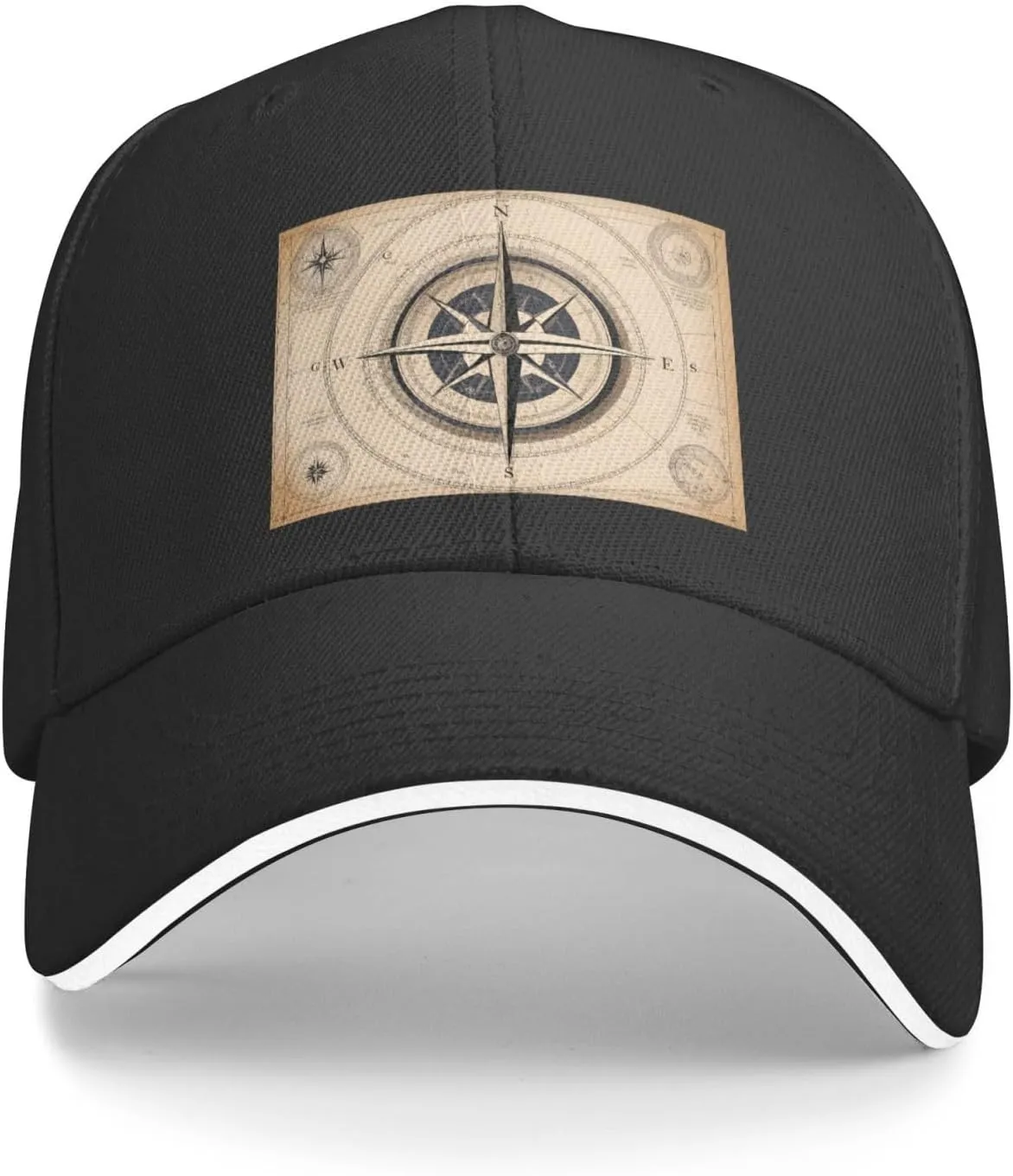 Compass Navigation Pattern Unisex Baseball Cap Black : Breathable, Light