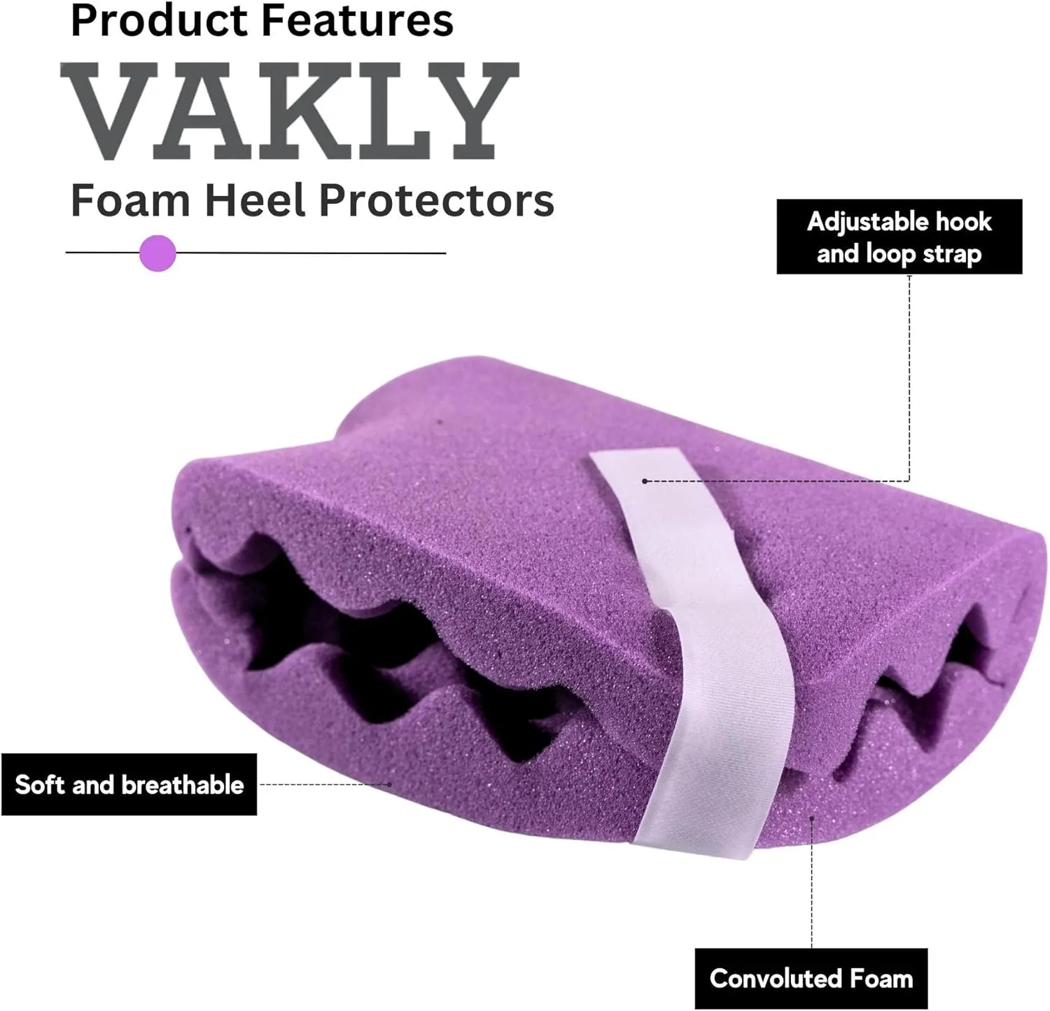 Convoluted Foam Padded Heel Protectors [4 Pair 8 Total] Adjustable Eggcrate Foot Pillow Cushion Protector to Relieve Feet Pressure from Open Bed Sores, Ulcers and Injuries - Purple (4)
