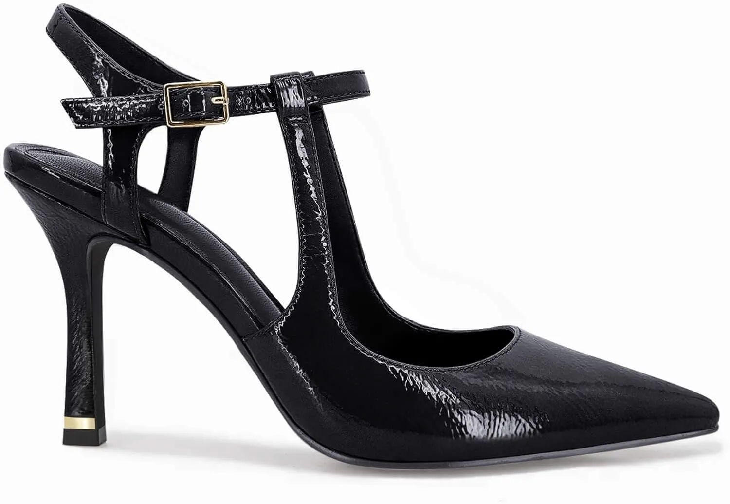 Coutgo Womens High Heels Pointed Toe Ankle Strap Pumps Patent Leather Sexy Stiletto Office Wedding Dress Shoes