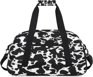 Cow Print Small Gym Bag for Women Men, Travel Duffle Bag Workout Dance Tote Bag Carry On Overnight Weekender Bag
