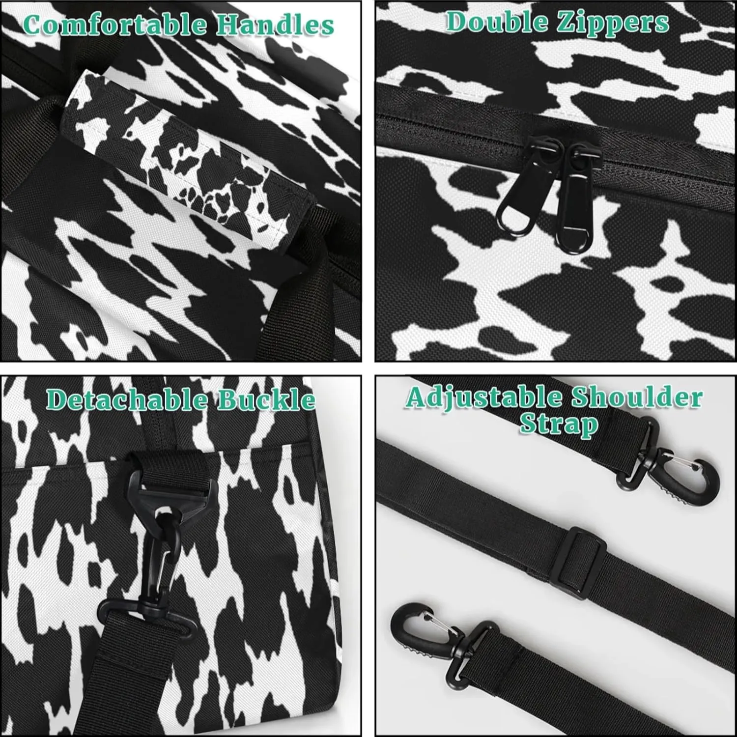 Cow Print Small Gym Bag for Women Men, Travel Duffle Bag Workout Dance Tote Bag Carry On Overnight Weekender Bag