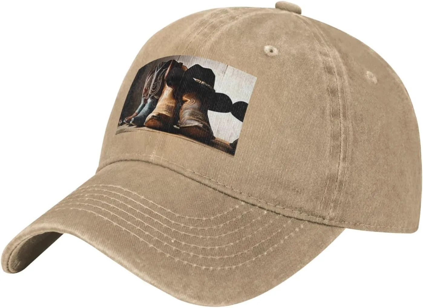Cowboy Black Hat Western Boots Print Casquette,Adjustable Unisex Hat with Sweat-Absorbent Band for Everyday Style