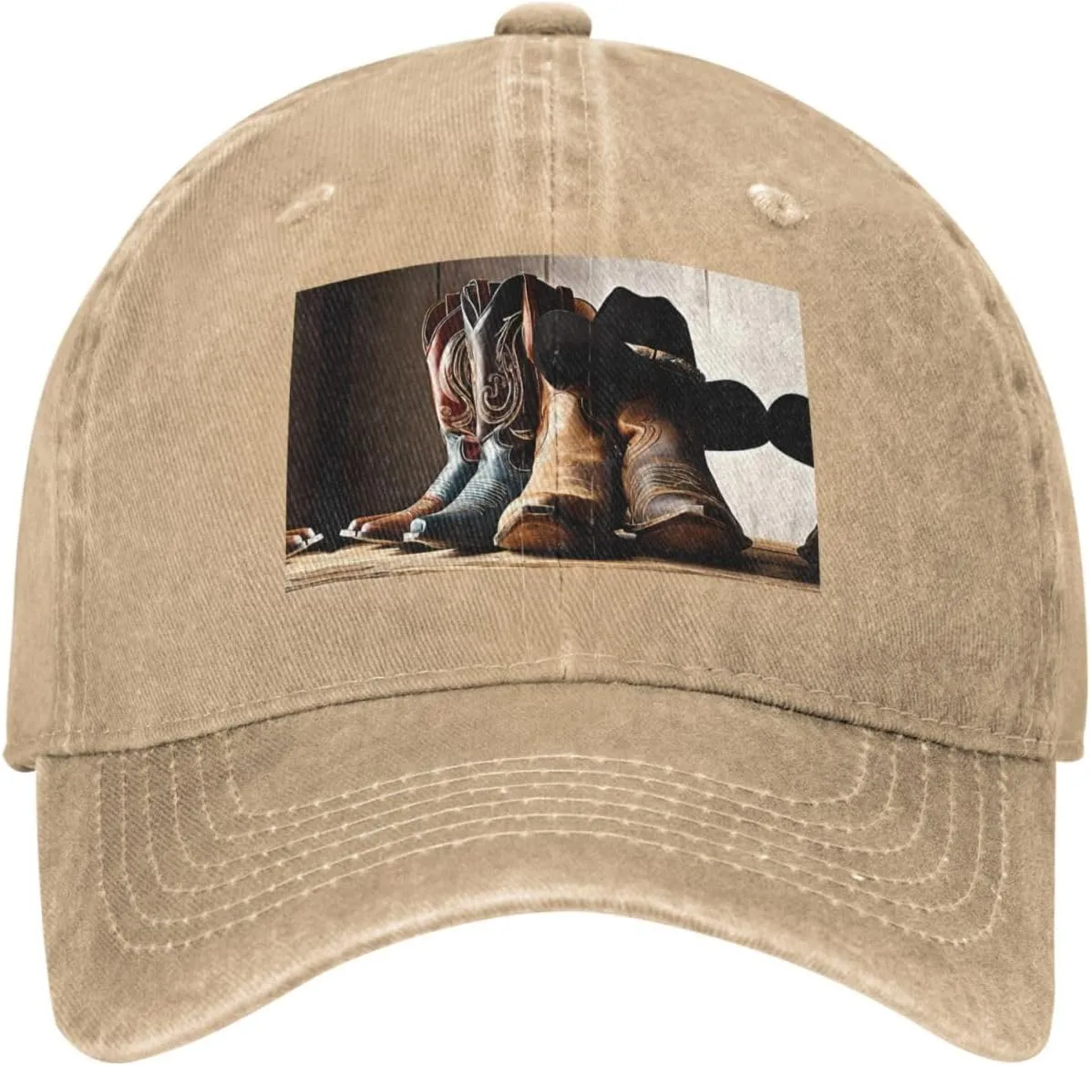 Cowboy Black Hat Western Boots Print Casquette,Adjustable Unisex Hat with Sweat-Absorbent Band for Everyday Style