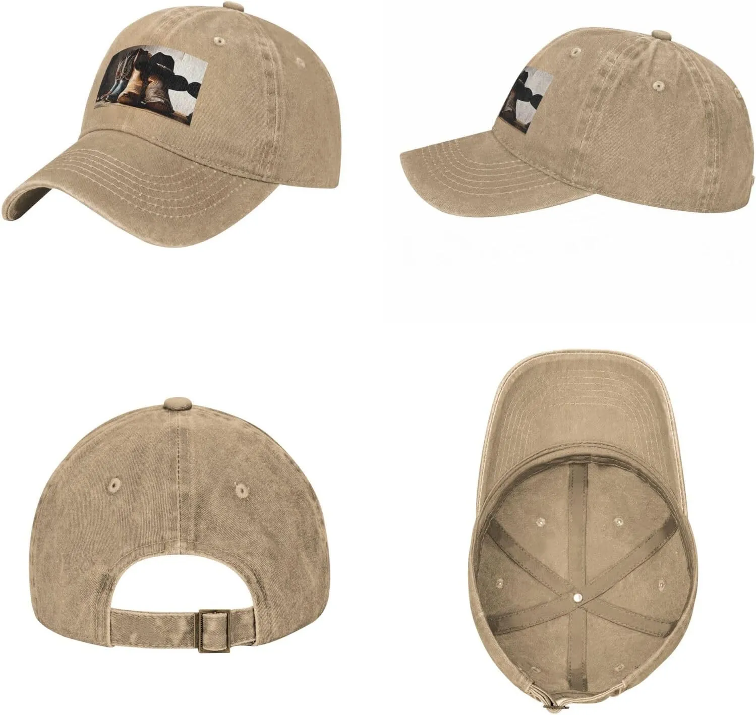 Cowboy Black Hat Western Boots Print Casquette,Adjustable Unisex Hat with Sweat-Absorbent Band for Everyday Style
