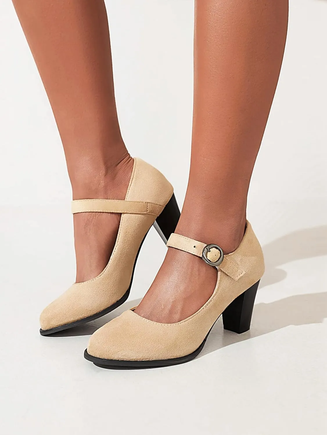 Cozivwaiy Women Classic Mary Jane Shoes Ankle Strap Pumps Block Heel