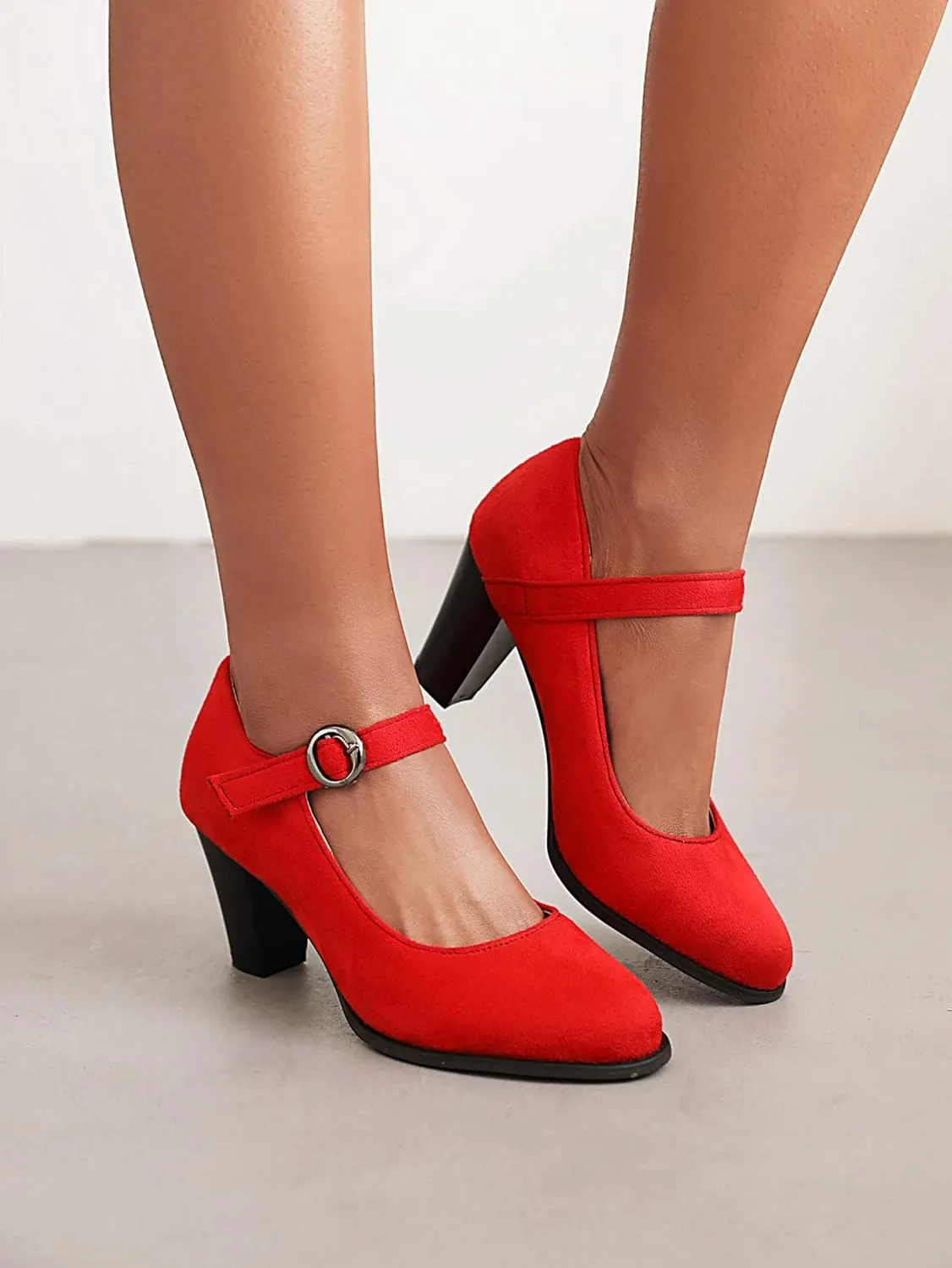 Cozivwaiy Women Classic Mary Jane Shoes Ankle Strap Pumps Block Heel