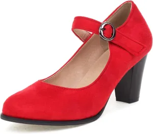 Cozivwaiy Women Classic Mary Jane Shoes Ankle Strap Pumps Block Heel