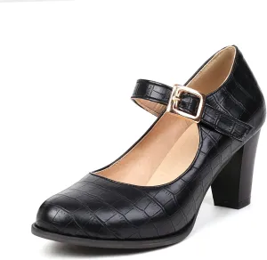 Cozivwaiy Women Classic Mary Jane Shoes Ankle Strap Pumps Block Heel