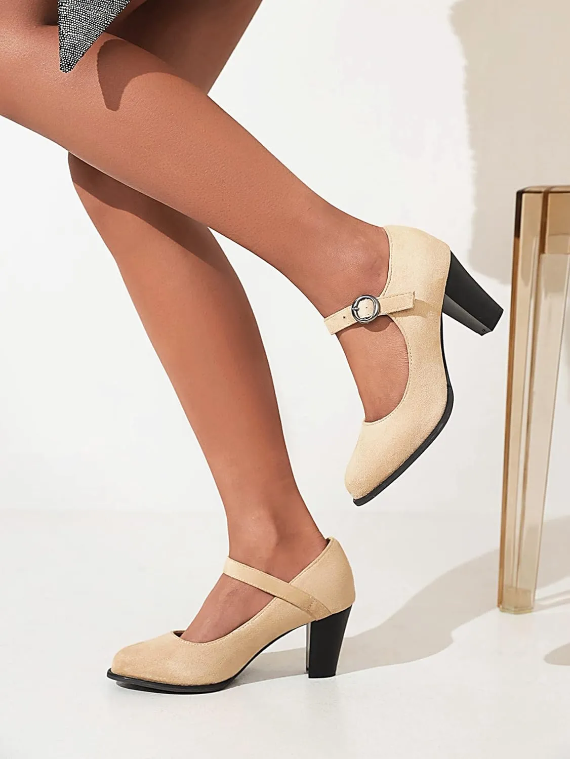 Cozivwaiy Women Classic Mary Jane Shoes Ankle Strap Pumps Block Heel