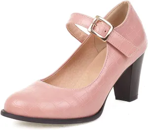 Cozivwaiy Women Classic Mary Jane Shoes Ankle Strap Pumps Block Heel