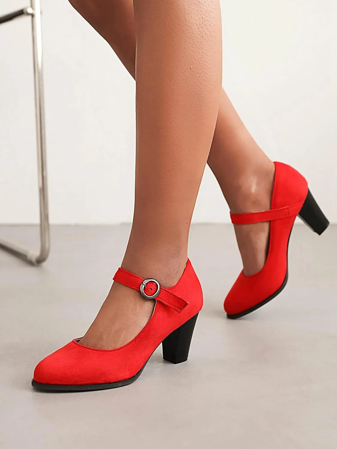 Cozivwaiy Women Classic Mary Jane Shoes Ankle Strap Pumps Block Heel