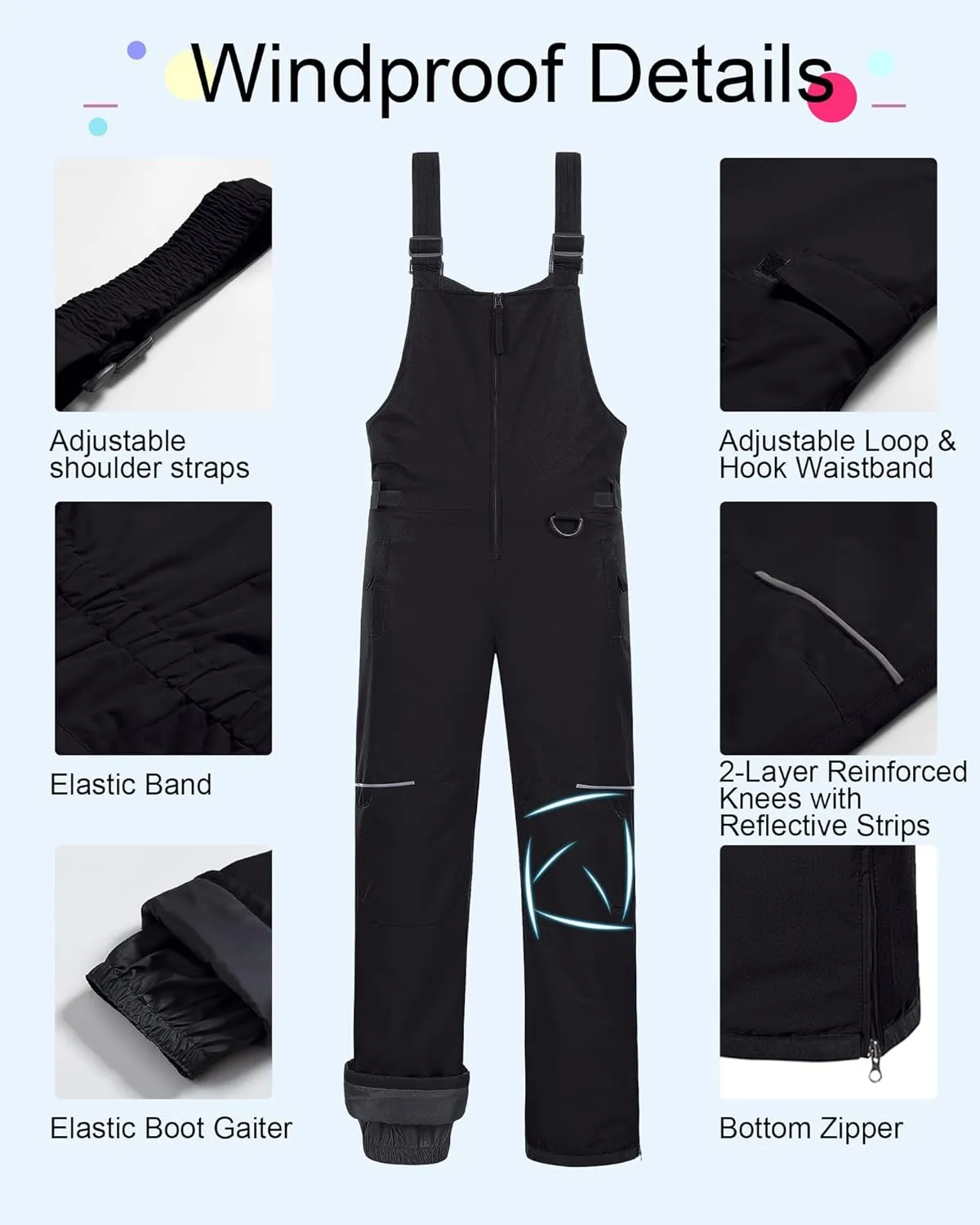 CREATMO US Boy's Snow Bibs Kids Ski Pants Waterproof Insulated Winter Overalls