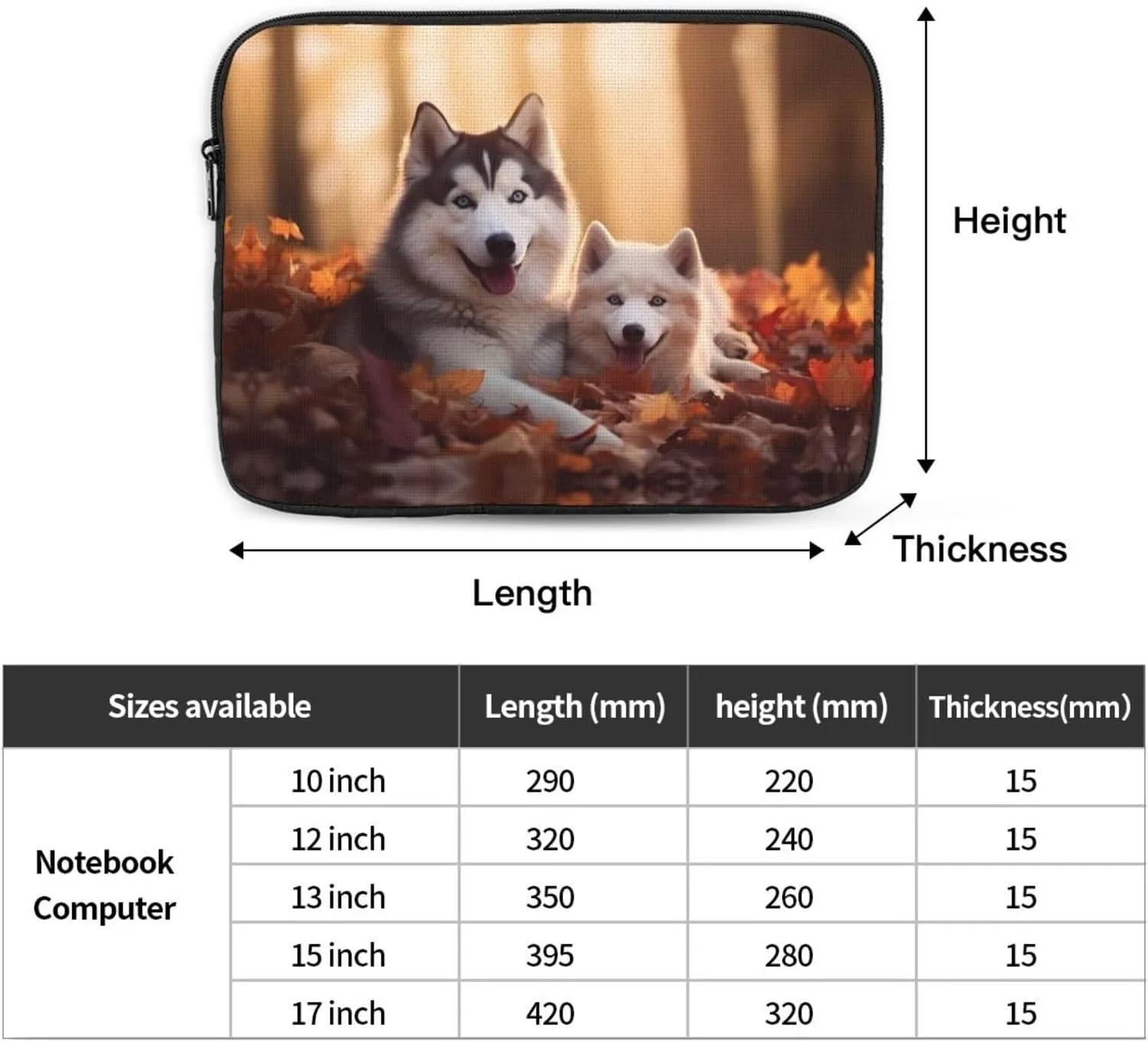 Cute Husky Dogs Pattern Shockproof Portable Laptop 13 inch Sleeve Bag for Men and Women - Ideal for Business Travel, School, and Daily Use