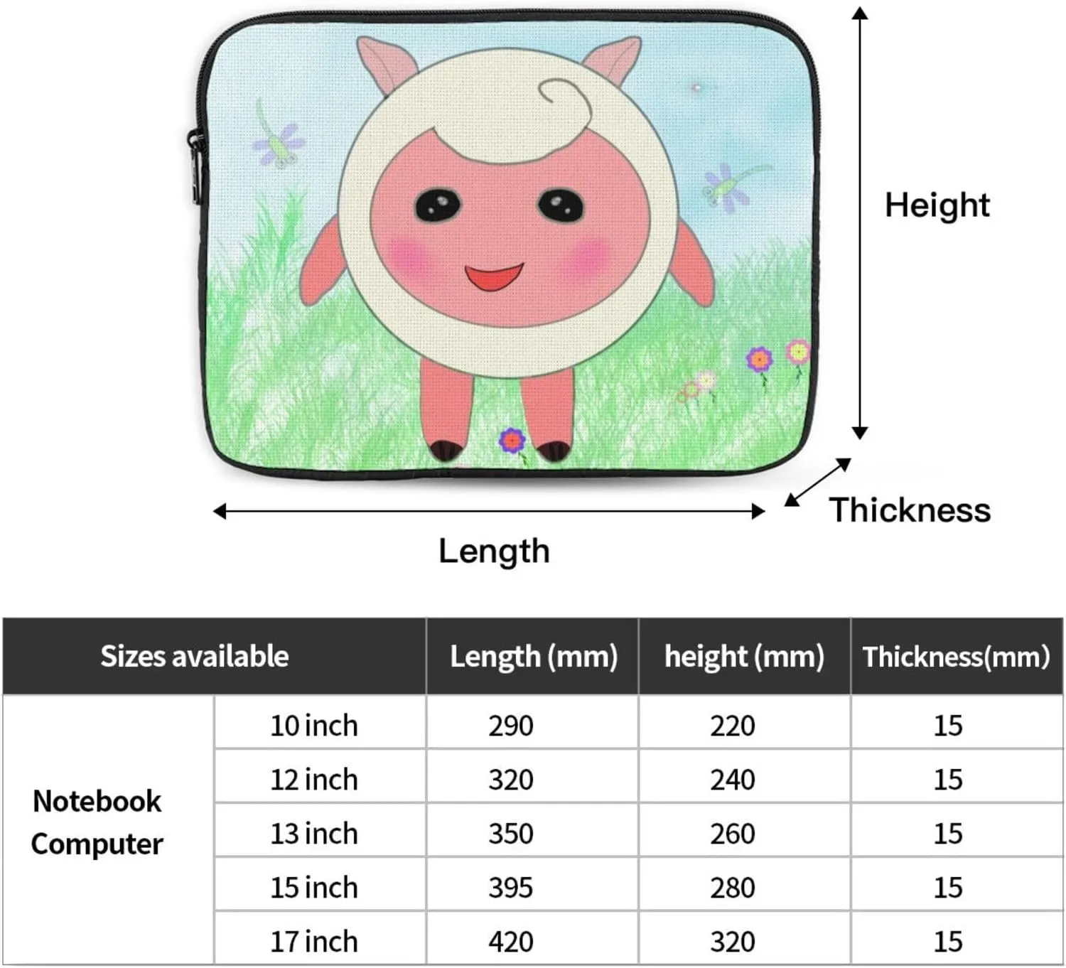 Cute Lamb Pattern Shockproof Portable Laptop 17 inch Sleeve Bag for Men and Women - Ideal for Business Travel, School, and Daily Use