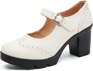 DADAWEN Women's Chunky Low Block Heels Mary Jane Closed Toe Work Pumps Comfortable Round Toe Oxfords Dress Wedding Shoes