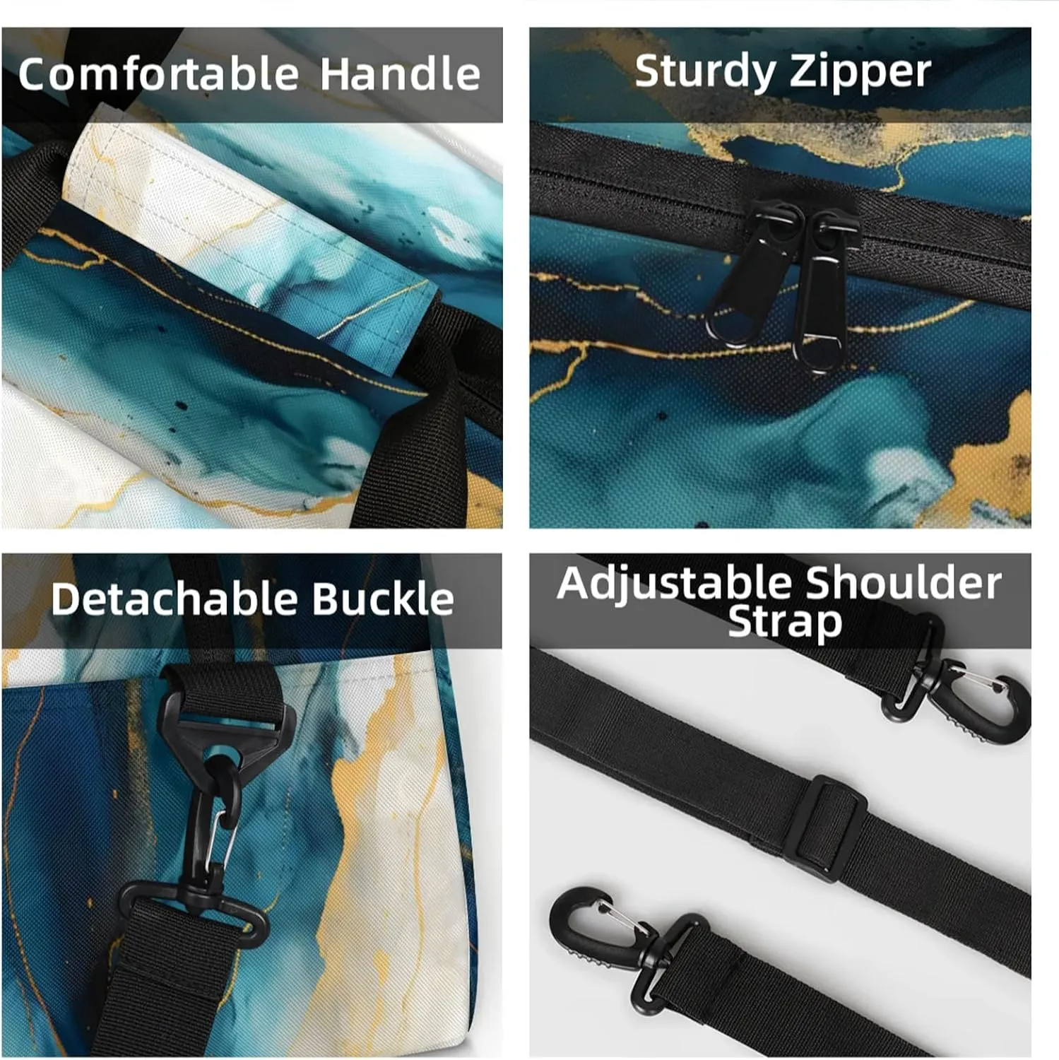 Dark Blue Marble Small Gym Bag 18 inch Carry On Duffel Bag for Weekender Travel Sports Workout Yoga Gymnastics Dance Ballet