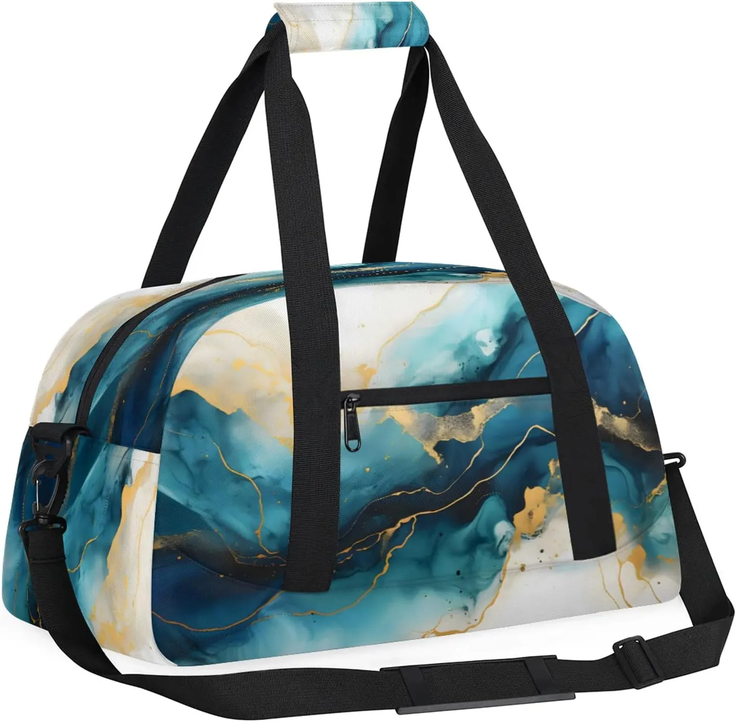 Dark Blue Marble Small Gym Bag 18 inch Carry On Duffel Bag for Weekender Travel Sports Workout Yoga Gymnastics Dance Ballet