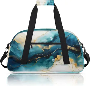 Dark Blue Marble Small Gym Bag 18 inch Carry On Duffel Bag for Weekender Travel Sports Workout Yoga Gymnastics Dance Ballet