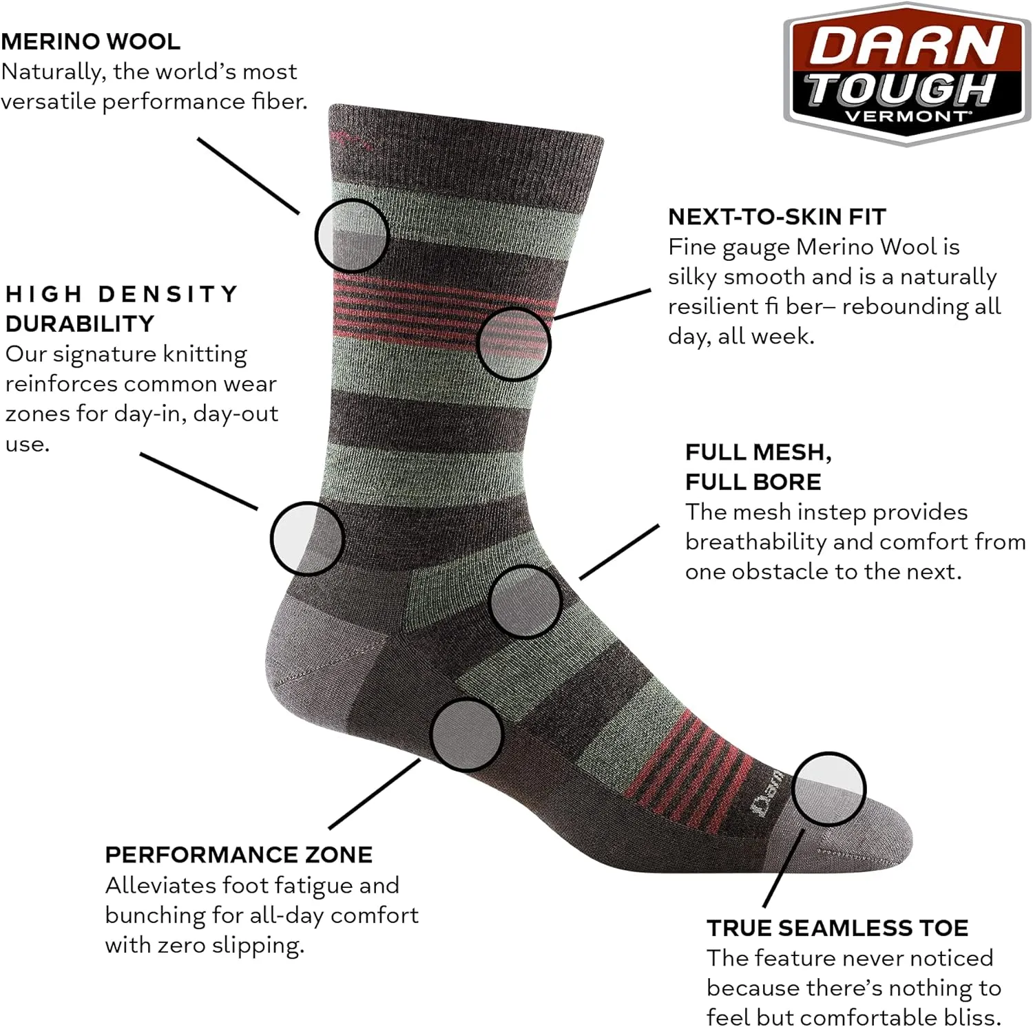 Darn Tough Men's Oxford Crew Lightweight Sock (Style 6033) -