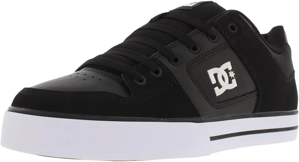 DC Men's Pure Low Top Lace Up Casual Skate Shoe Sneaker, Black/Black/White, 8