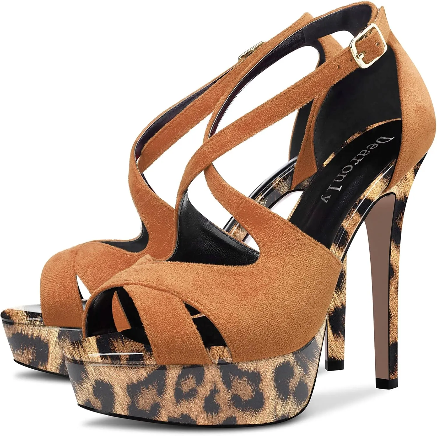 DearOnly Women Platform Stiletto High Heel Peep Open Toe Pumps Cross-Strap Ankle Strap Wedding Cute Shoes