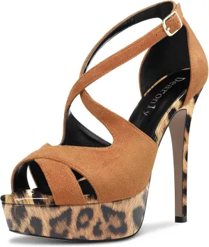 DearOnly Women Platform Stiletto High Heel Peep Open Toe Pumps Cross-Strap Ankle Strap Wedding Cute Shoes