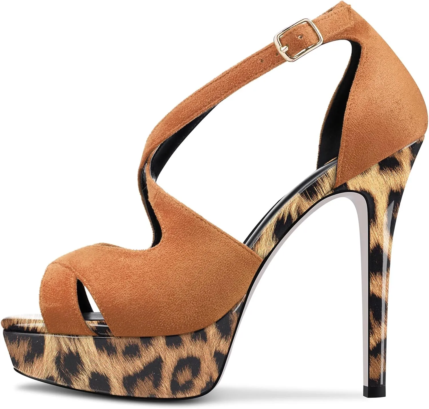 DearOnly Women Platform Stiletto High Heel Peep Open Toe Pumps Cross-Strap Ankle Strap Wedding Cute Shoes