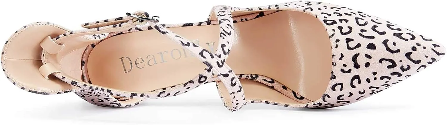 DearOnly Women's High Heels Cross Ankle Strap Pumps Pointed Toe 4.7" Inch Heel Buckle