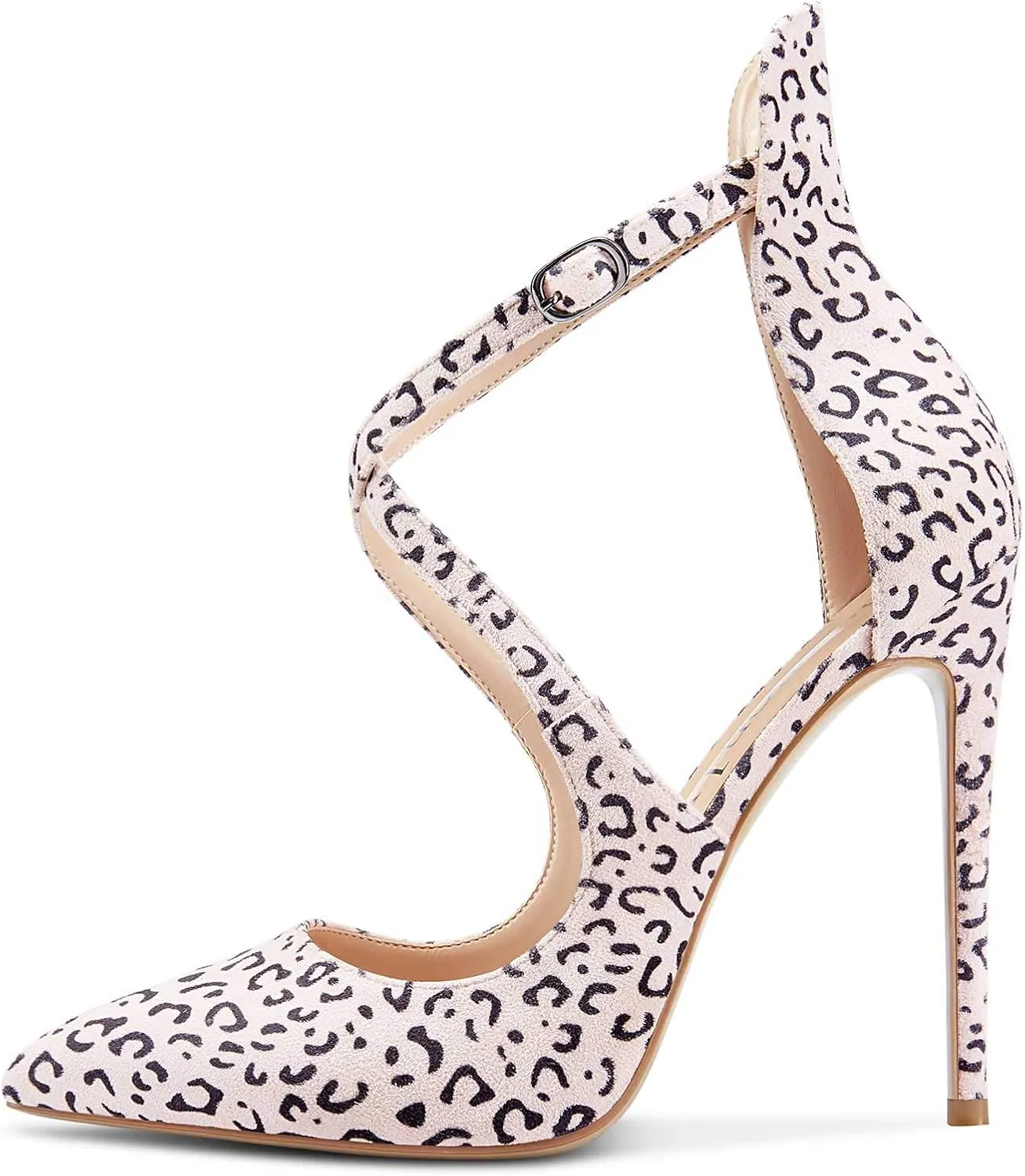 DearOnly Women's High Heels Cross Ankle Strap Pumps Pointed Toe 4.7" Inch Heel Buckle