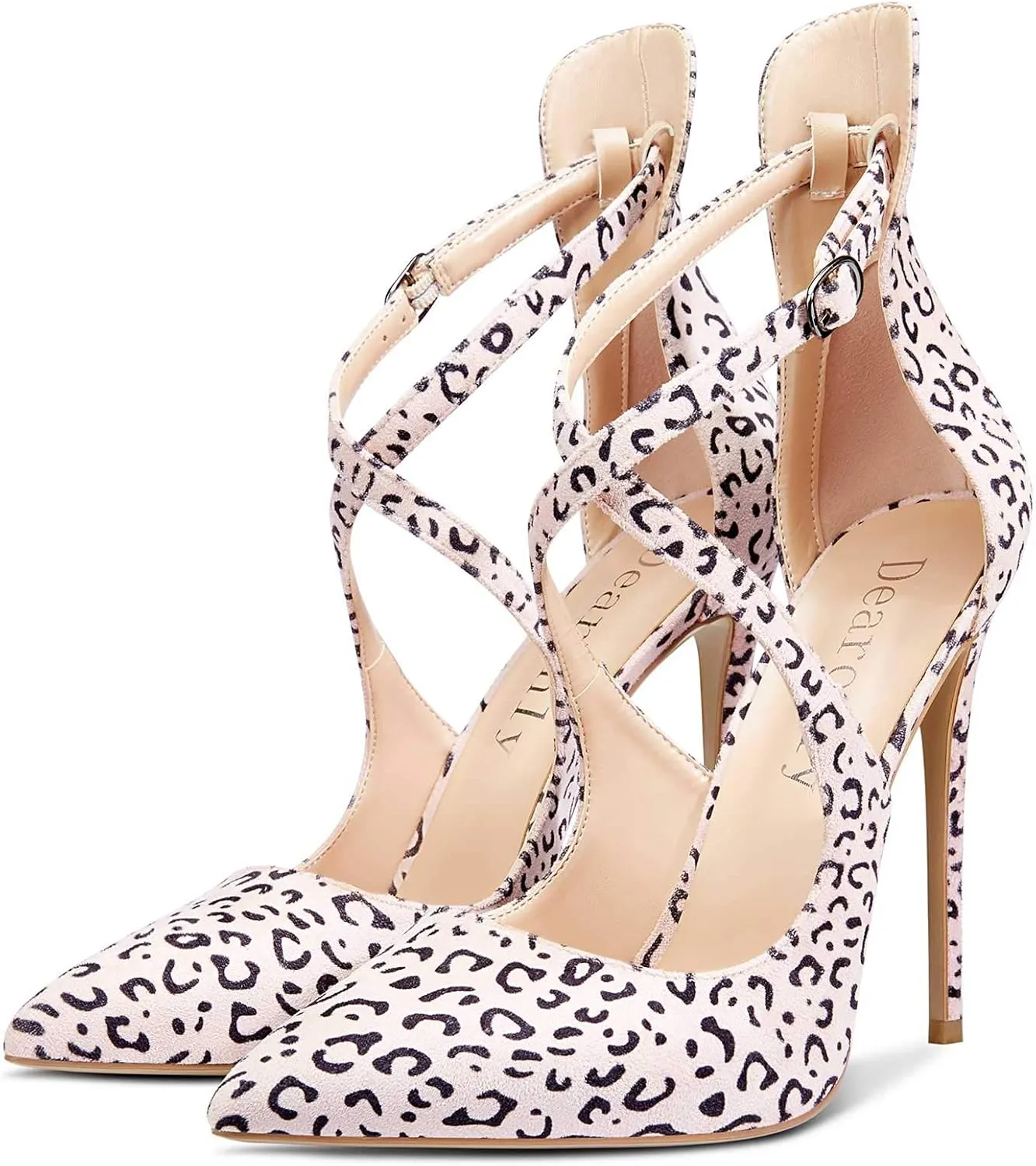DearOnly Women's High Heels Cross Ankle Strap Pumps Pointed Toe 4.7" Inch Heel Buckle