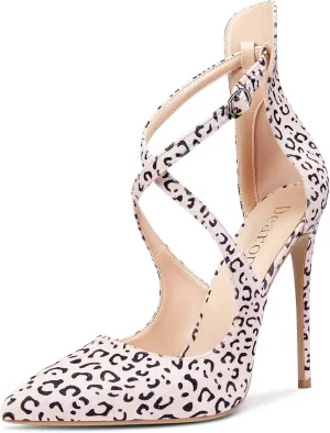 DearOnly Women's High Heels Cross Ankle Strap Pumps Pointed Toe 4.7" Inch Heel Buckle