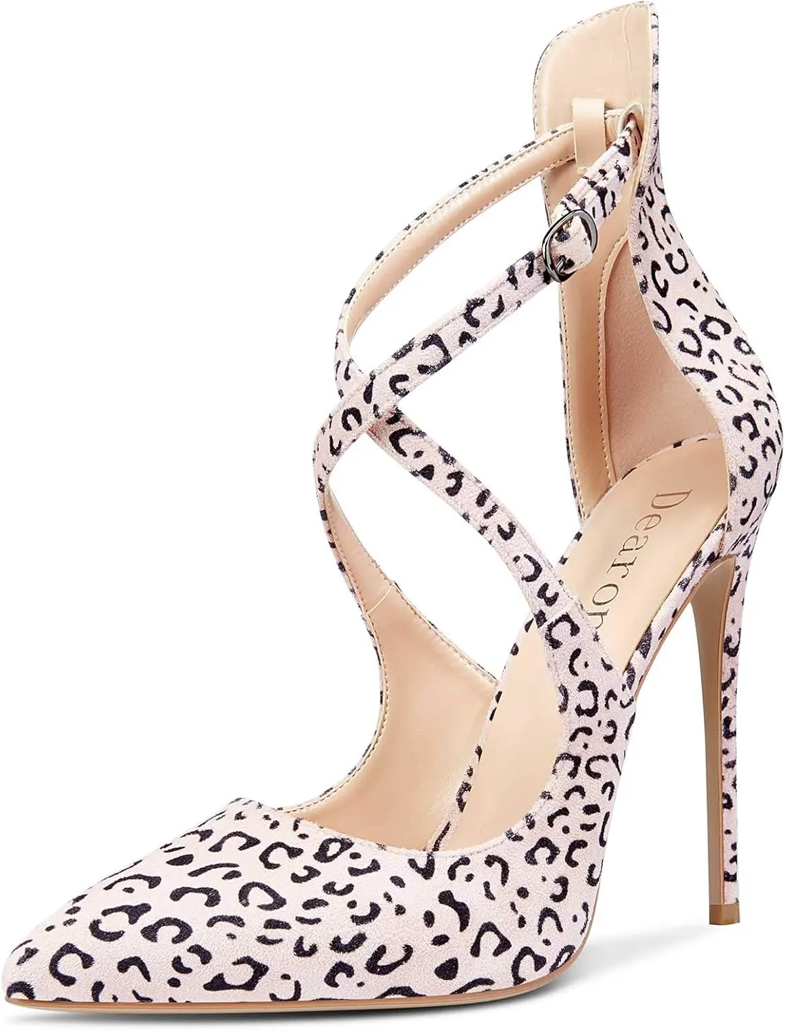 DearOnly Women's High Heels Cross Ankle Strap Pumps Pointed Toe 4.7" Inch Heel Buckle