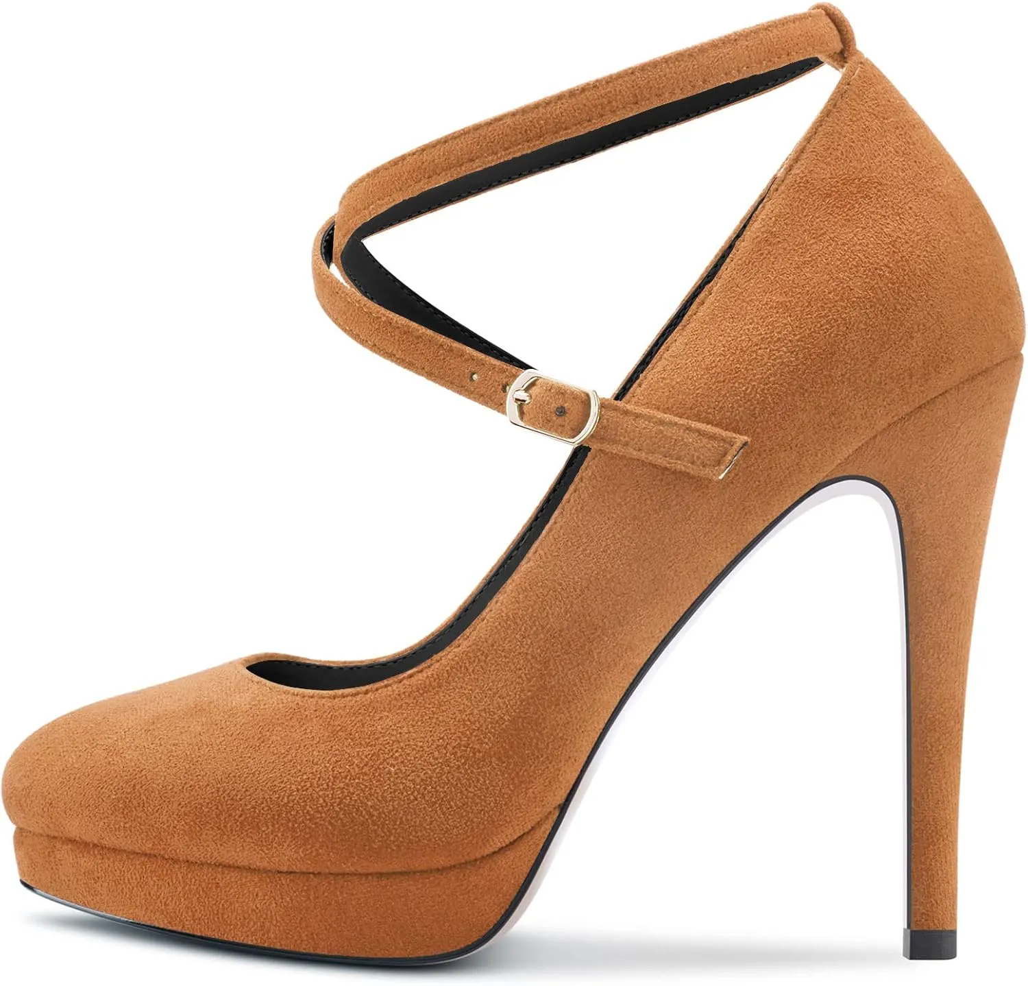 DearOnly Womens Platform Heel Pumps Closed Toe Ankle Strap Stiletto High Heel Suede Bridal Wedding Dress Shoes 5 Inch