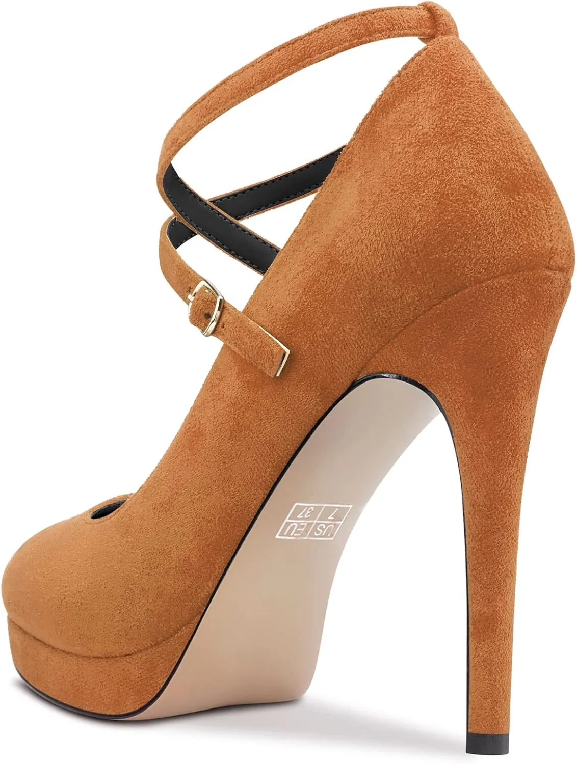 DearOnly Womens Platform Heel Pumps Closed Toe Ankle Strap Stiletto High Heel Suede Bridal Wedding Dress Shoes 5 Inch