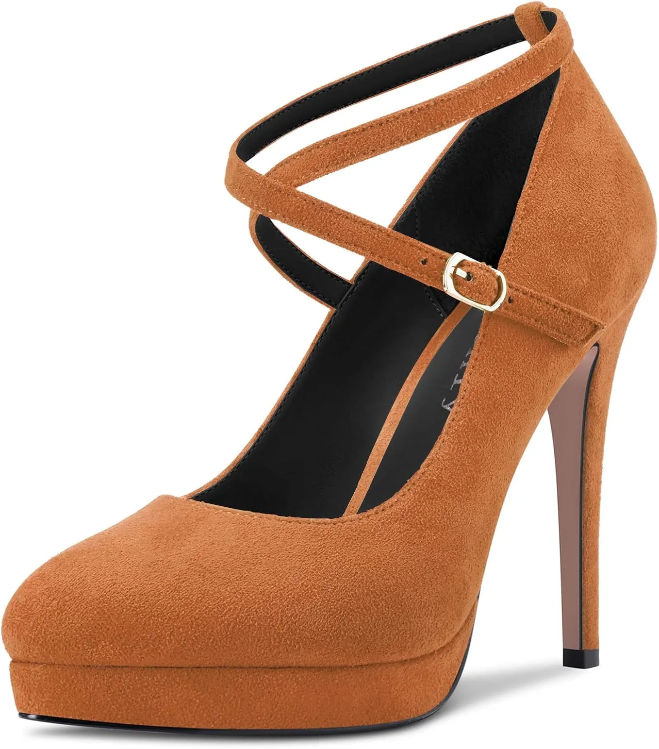 DearOnly Womens Platform Heel Pumps Closed Toe Ankle Strap Stiletto High Heel Suede Bridal Wedding Dress Shoes 5 Inch
