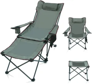 Detachable Outdoor Folding Recliner Leisure Chair with Cup Holder Paint Pole Seat Reinforcement Detachable Pillow with Storage Bag