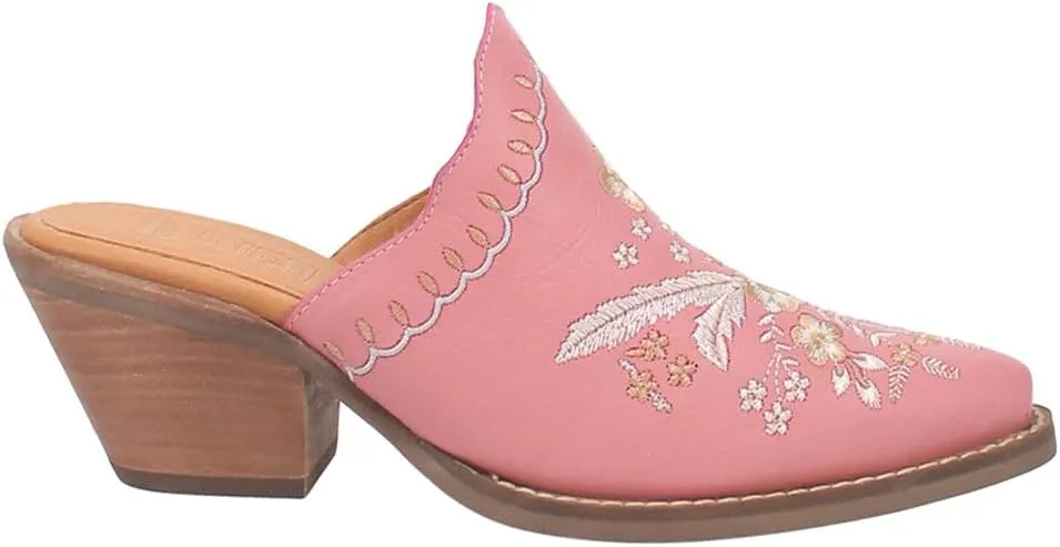 Dingo Womens Wildflower Floral Embroidered Round Toe Mule Casual Boots Mid Heel 2-3" - Off White