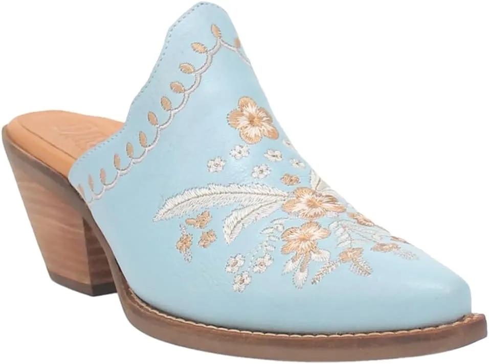 Dingo Womens Wildflower Floral Embroidered Round Toe Mule Casual Boots Mid Heel 2-3" - Off White
