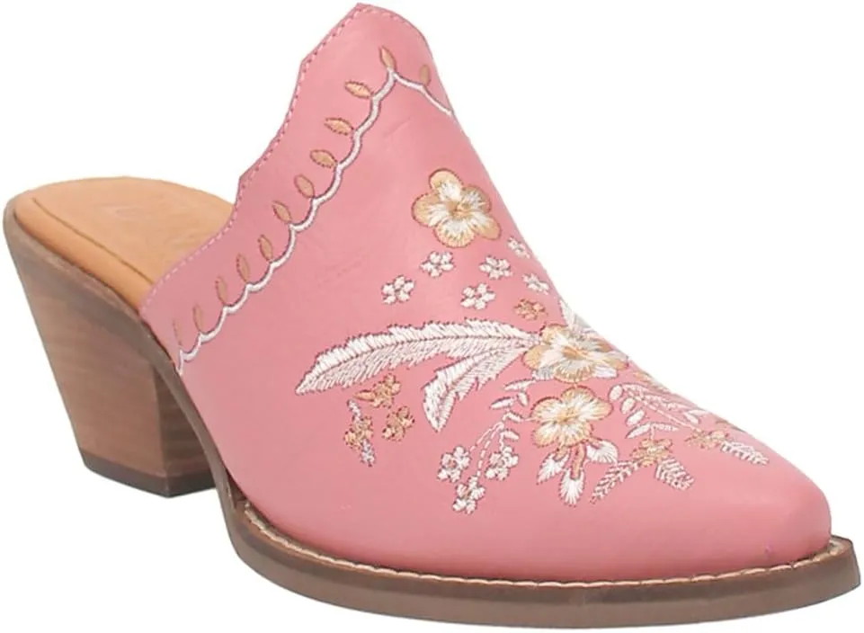 Dingo Womens Wildflower Floral Embroidered Round Toe Mule Casual Boots Mid Heel 2-3" - Off White