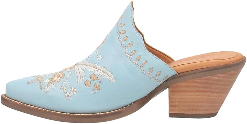 Dingo Womens Wildflower Floral Embroidered Round Toe Mule Casual Boots Mid Heel 2-3" - Off White