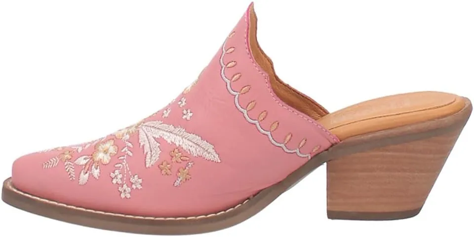 Dingo Womens Wildflower Floral Embroidered Round Toe Mule Casual Boots Mid Heel 2-3" - Off White