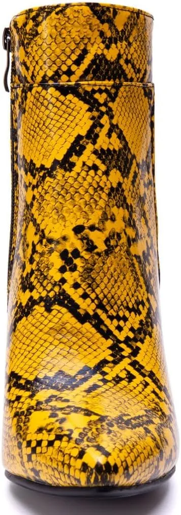 DINTAHA Snakeskin Boots Pointed Toe High Heel Stiletto Booties Pointy Toe Ankle Boots