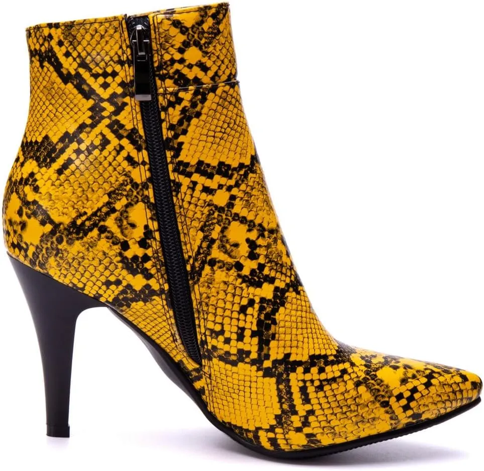 DINTAHA Snakeskin Boots Pointed Toe High Heel Stiletto Booties Pointy Toe Ankle Boots