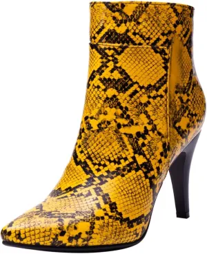 DINTAHA Snakeskin Boots Pointed Toe High Heel Stiletto Booties Pointy Toe Ankle Boots