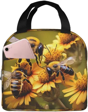 DJnni Rural Honey Bees Flowers Lunch Bag For Women Men, Leakproof Reusable Lunch Box,Lunch Cooler Tote For Office Outdoor Picnic